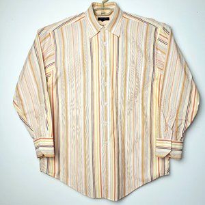 Ted Baker Striped Button Down Shirt Orange Yellow White 16.5